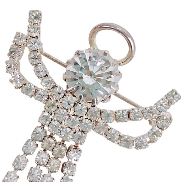 Vintage Clear Rhinestone Angel Brooch Prong Set Dangle Glam Religious Jewelry - Picture 3 of 9
